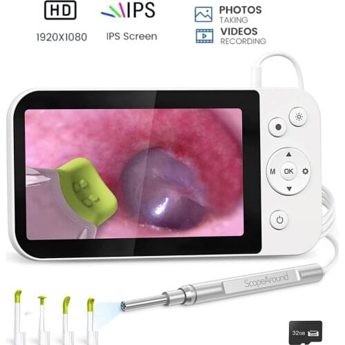 Digital Otoscope Ear Endoscope Camera with 5" Screen Professional Visual Ear Cleaning Camera and Silicone Earwax Remover Tool