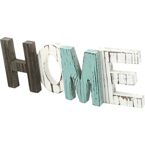 Rustic Wooden Block Home Sign, Cutout Letters Weathered Wood, Freestanding Alphabets for Decoration, Multicolored