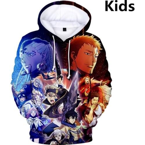3-16 year old childrens Hoodie Anime Black Clover 3D kids Hoodie Sweatshirt Boys Girls Casual Cartoon Jacket Hoody plus size