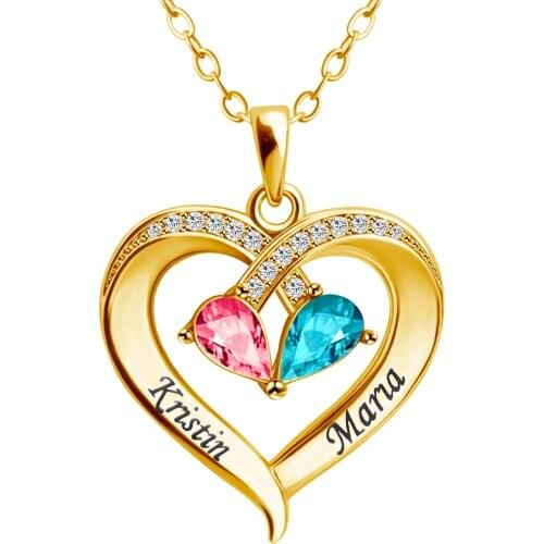 Custom Necklaces Two-color Water Drop Necklace Engraved Name For Best Girlfriends 12-Color Birthstone Peach Bling Heart Necklace