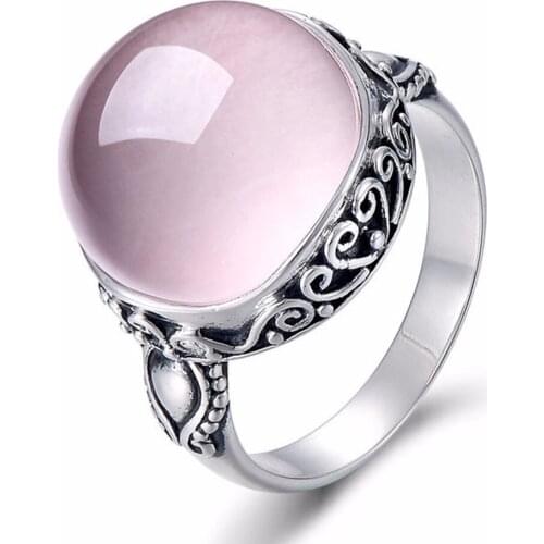Inlaid Pink Crystal Hibiscus Stone Plated Thai Silver Ring Fashion Lace Decorated Retro Copper Ring for Women Men Jewelry Gifts
