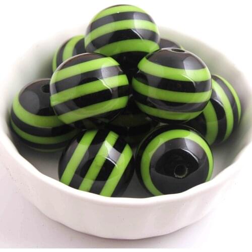 Kwoi vita Halloween Beads Chunky Round 20MM Black with Lime Green Color 100pcs Resin Strips Beads Jewelry