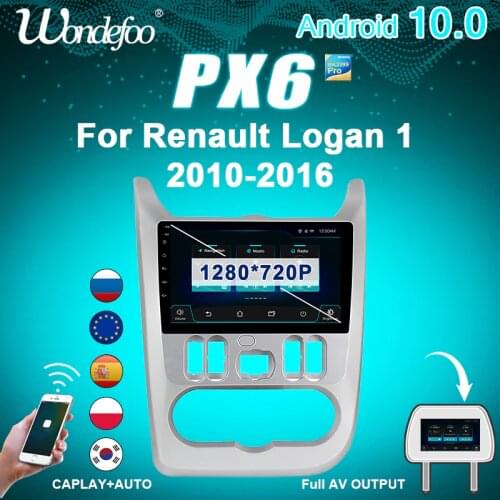 2 din Android 10 car radio PX6 For Renault Logan 1 Sandero Lada largus Dacia 2010-2015 Navigation car stereo 2din auto audio GPS