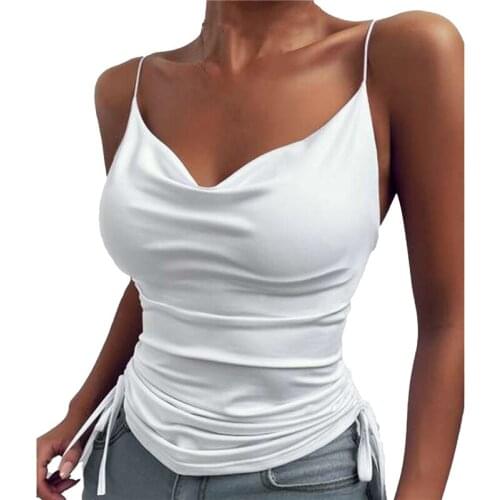 Summer Camis Tanks Womens Tops Sleeveless The Newest womens Solid Color Drawstring Camisole close-fitting Tanks Lady Vest