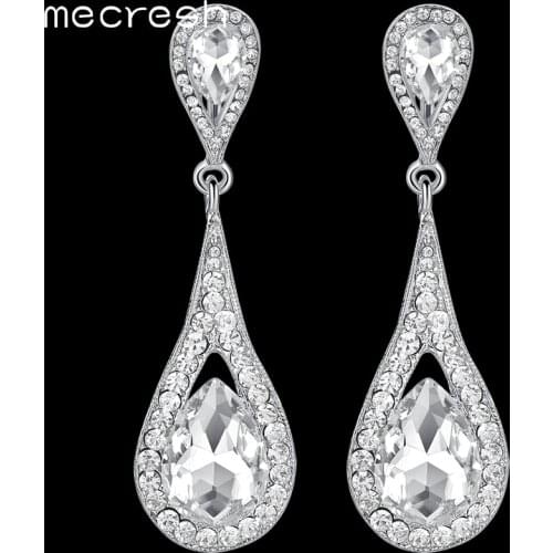 Mecresh Teardrop Crystal Bridal Long Earrings for Women Champagne Color Party Wedding Pendants Earrings Jewelry EH246