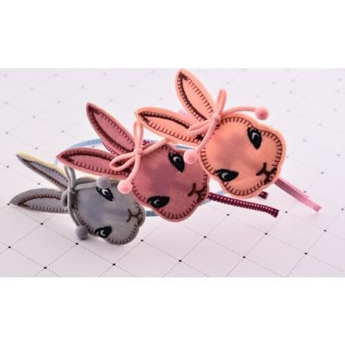 12pcs Fashion Cute Felt Bunny Head Hairbands Solid Bowknot Rabbit Hard Headbands Hair Sticks Princess Headwear Hair Accessories