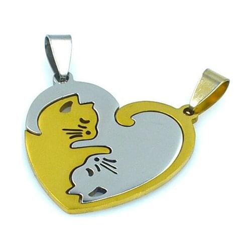 5pcs Stainless Steel Heart-shaped Pendant Cute Cat Couple pendant For DIY Necklace Pendant Handmade Jewelry Accessories