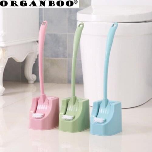 ORGANBOO 1Set Double-sided toilet brush set bathroom cleaning brush creative decontamination with base curved long handle brush