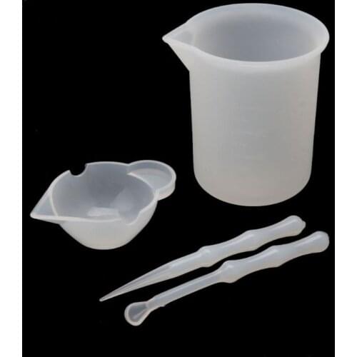 4Pcs Reusable Washable Silicone Resin Mixing Measuring Divided Cups Tools Kit Sticks Spoon UV Epoxy Resin Jewelry Tools