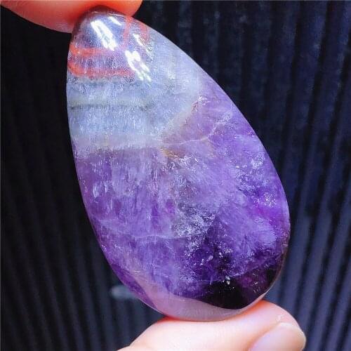 Natural Auralite 23 Purple Red Rutilated Pendant 50x29x10mm Cacoxenite Canada Water Drop Women Men Necklace Jewelry AAAAA