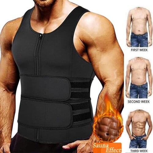 Neoprene Sauna Suit for Men Waist Trainer Corset Vest Zipper Slimming Body Shaper with Adjustable Tank Top Faja Shapewear