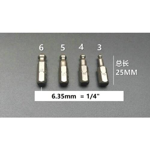New 4pcs/set Magnetic 1/4" Ball bit 3,4,5,6 - L25mm S2 Steel Hex Screwdriver Bits DIY Hand Tools