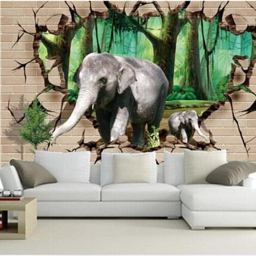 Custom 3D large murals,3D stereo beyond the wall of the two elephants papel de parede,living room sofa TV wall bedroom wallpaper