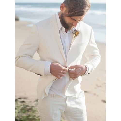 ANNIEBRITNEY Ivory 2 Piece Slim Fit Formal Men Suit Custom Groom Wedding Tuxedo High End 2 Piece Prom Wedding Men Suit Set