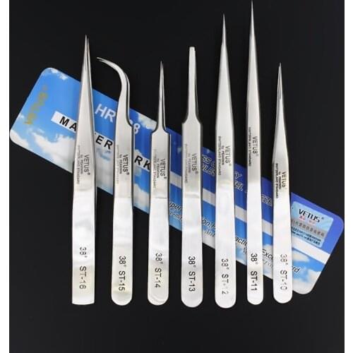 VETUS Stainless Steel Eyelash Tweezer High Precision Anti Acid Lashes Tweezers For Eyelashes Extension Eye Makeup Tools