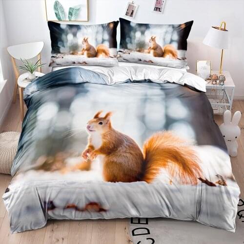 3D Bedclothes Animal White Squirrel Quilt Covers Pillow Cases Duvet Cover Full Twin Single Double Size Custom Bedding Sets