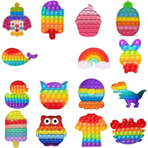 Rainbow Push Bubble Sensory Fidget Toy Autism Squishy Stress Reliever Toys Push Bubble Ice Cream Fidget Toys