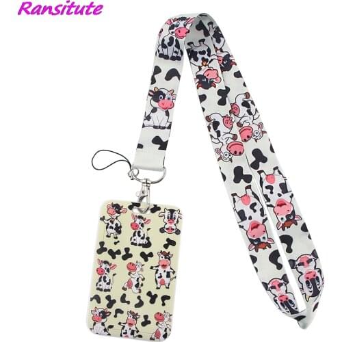 Ransitute R1648 Animal Cow Lanyard Card ID Holder Car KeyChain ID Card Pass Gym Mobile Phone Badge Key Ring Holder Jewelry