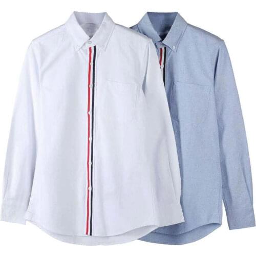 THOM Brand TB Men Shirt Casual Cotton Long Sleeve Fashion Korean Design Women Blouse Loose Top Blouse Oxford