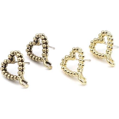 10 PCs Zinc Based Alloy Heart Triangle Round Ear Post Stud Earrings Findings Gold Color For DIY Earring Jewelry Making