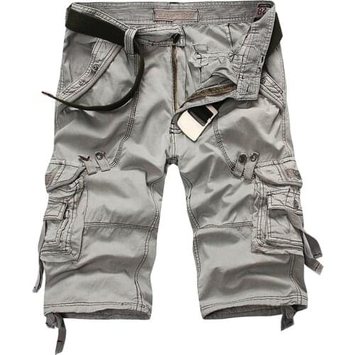New Fashion Khaki Summer Army Military Tactical Homme Shorts Casual Solid Multi-Pocket Male Cargo Shorts No Belt Cargo Shorts