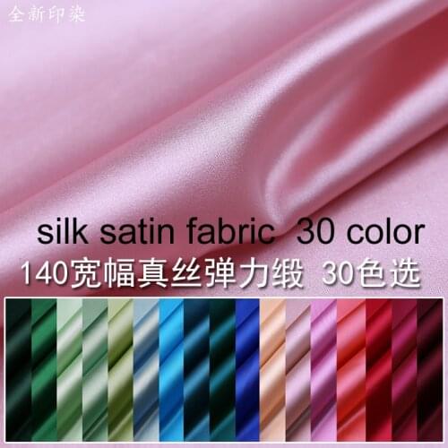 50cmx140cm Natural Silk Satin Fabric 30 Solid Color Luxury Lining Mulberry Elastic Fabric For Sewing 16mm Stretch Charmeuse