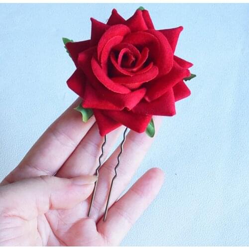 Red Rose Hair Pins Women U shape Flower Hair Clip Wedding Bridal Hairpins Hair Accessories Hairstyle Design Tools