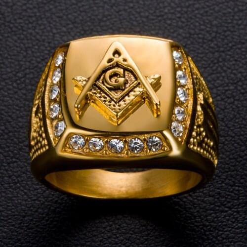 UUNICO Mens Ring Diamond Free Gold Masonic AG Ring Mens Ring