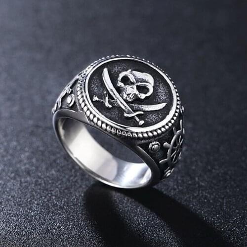 Vintage Double Knife Skull Ring Cool 316L Stainless Steel Skull Biker Ring Mens Womens Compass Rings Unique Punk Rock Jewelry