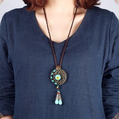 Original Design vintage Bohemian necklace ,exaggerate stones ethnic jewelry ,handmade brided long sweater necklace green