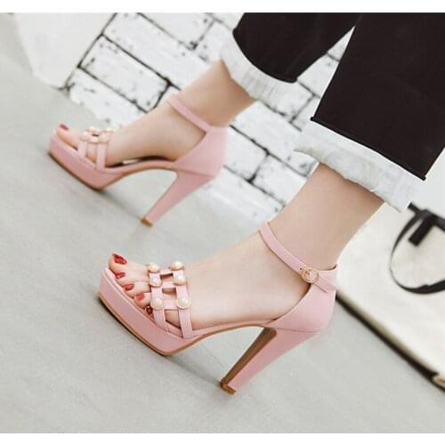 YMECHIC 2019 Fashion Ladys Daily Date Party Shoes High Heels Narrow Band Bead Rivet Cover Heel Platform Sandal Pink Black Shoe