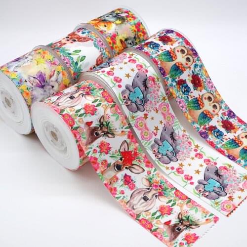Animal Owl Cow Deer Printed Grosgrain Ribbon10 Yards Printed Custom 3 Inch 46539
