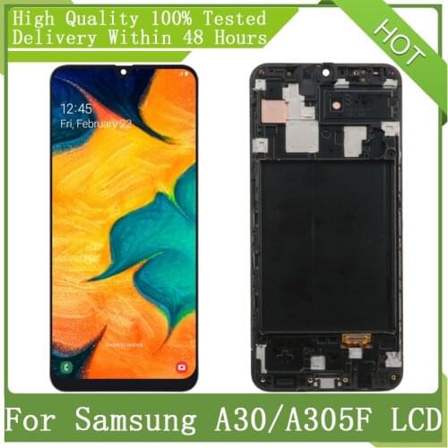 6.4" SUPER AMOLED For SAMSUNG A30 A305/DS A305F A305FD A305A With Frame LCD Display Touch Screen Digitizer Assembly Replacement