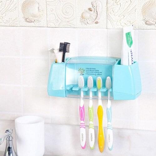 1set Wall Mount Tooth brush Storage Rack Automatic Toothpaste Dispenser Toothbrush Holder Organizer Bathroom Accessories Set