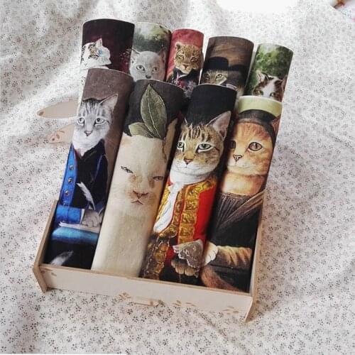 10pcs Retro Cats QUILTING Middle Ages Cats Hand Dyed Painting Fabric Handwork DIY Fabric Patchwork New Digital Printing Piece