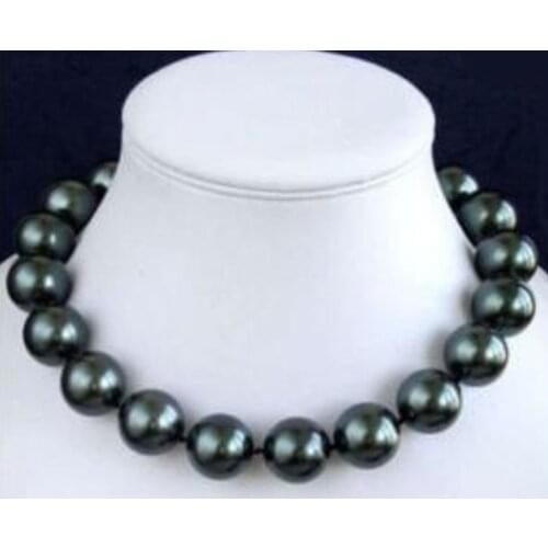 16mm 100% Tahitian black south sea shell Pearl Necklace 18"AAA -Bride jewelry free shipping