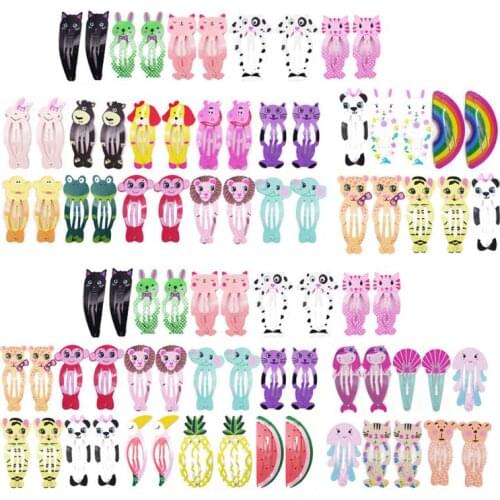 40/60 pcs Cartoon Clips Cute Hair Clips Girl Hair Clips Metal Snap Barrettes Multiple Style Little Hairpin Hair Accessories