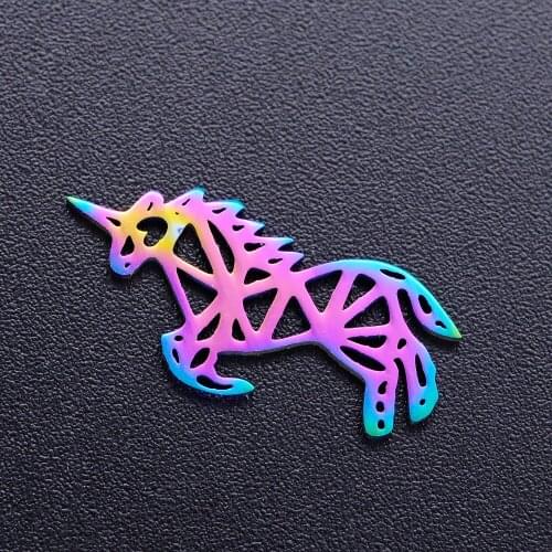5pcs/lot 100% Stainless Steel Unicorn diy Connector Charms With Rainbow Plated Wholesale Never Tarnish For Earring Making