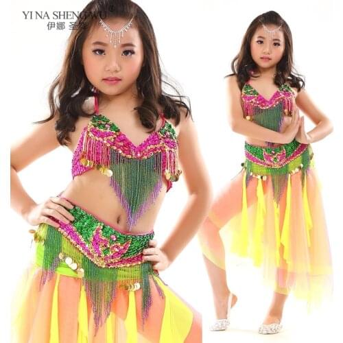 Bellydancing Clothes For Kids 2 Pieces Oriental Dance Costumes Bra Belt Suit Kid Belly Dance Costume Stage Performance Wear