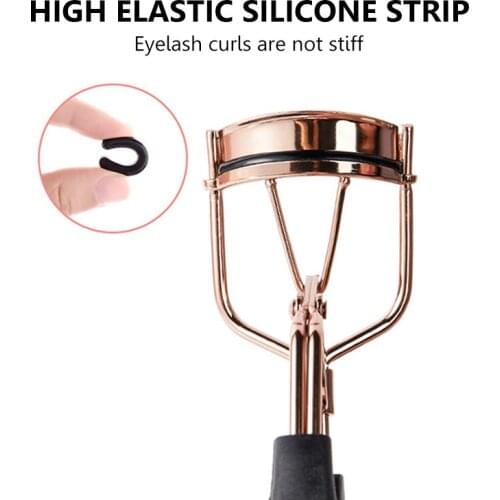Rose Gold Eyelash Curler Nature Curl Lashes Silica Gel Black Handle Steel With Rubber Pad Woman Beauty Makeup Cosmetic Tools