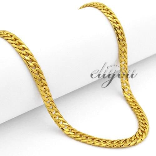 5mm New Fashion Jewelry Mens Womens Double Curb Cuban Chain Yellow Gold Color Necklace Free Shipping Gold Jewellery C34 YN