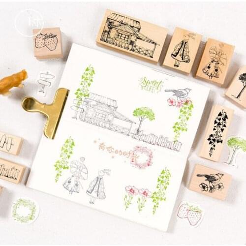 1pc Cute Rabbit Series Wooden Rubber Stamp for Kids DIY Handmade Scrapbooking Stationery,Photo Album,Diary Book Decoration
