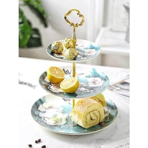EECAMAIL European Bone China Three-layer Candy Dish Creative Snack Fruit Plate Afternoon Tea Multi-layer Snack Rack Dessert Tabl