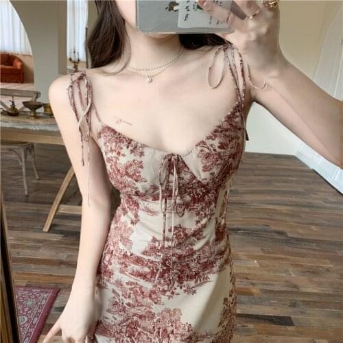 French Retro Elegant Strap Chiifon Dress Womem Vintage Sweet Sexy Party Midi Dress Bandage Casual Long Dress 2021 New