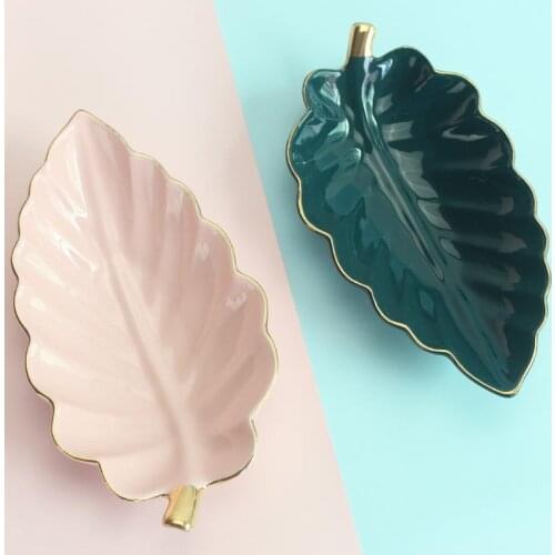 Leaf Shape Ceramic Fruit Plate Trinket Dish Nordic Small Candy Dessert Snack Sushi Plates Home Creative Storage Trays Decorative