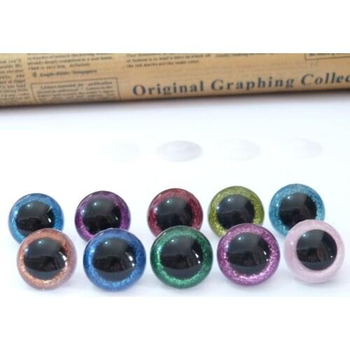 60pcs 14&16&18&20&22mm round plastic clear toy eyes + glitter Nonwovens + hard washer for plush doll accessories-size option