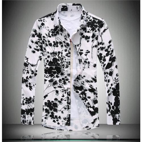 Hot 2020 Spring And Autumn Fashion Flower Shirt Men Plus Size Clothing Print Long-Sleeve Nightclub Costumes Shirts Dress