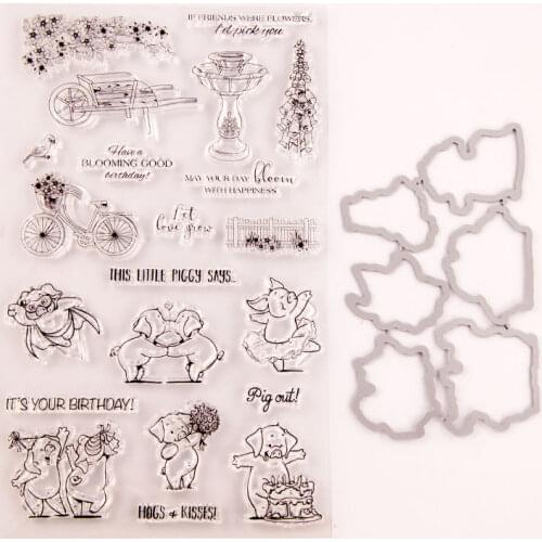 Cute Pig Metal Cutting Dies and Clear Stamps for Scrapbooking DIY Crafts Die Cut Stencils Card Make Photo Album Decorative