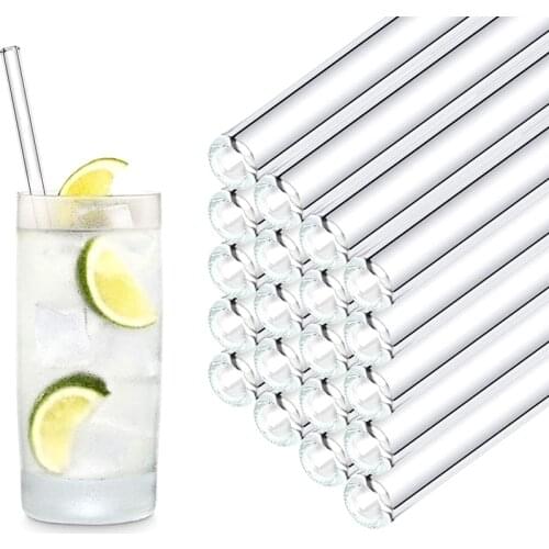 8 Colors Reusable Glass Straws Eco-friendly Drinking Straws with Brushes Straight Curved Glass Straws for Smoothies Cocktail