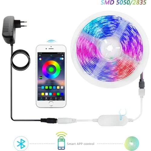 New Bluetooth Controller RGB 2835 LED Strip Light 5M 10M 15M 20M SMD 5050 Waterproof DC 12V Flexible Diode Ribbon Tape For Home